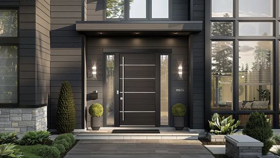 Modern storm door installed at a home entrance