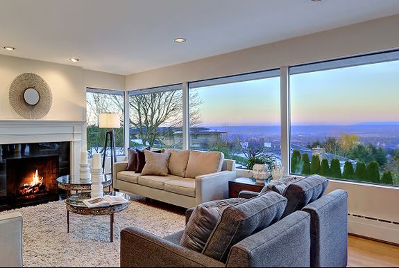 Modern living room with a large picture window