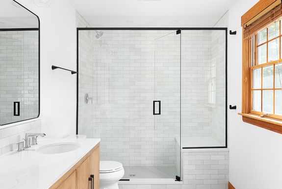 Modern bathroom with glass shower enclosure