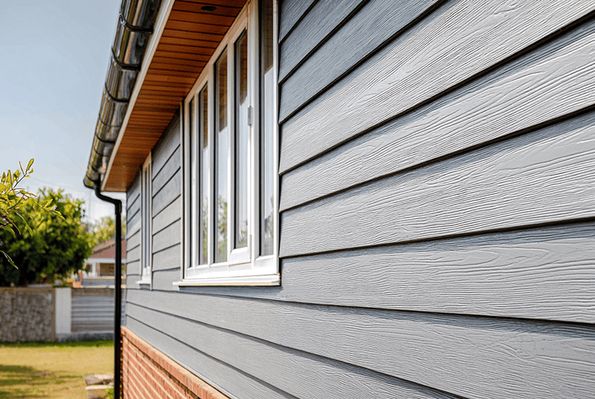 Modern house with light gray fiber siding