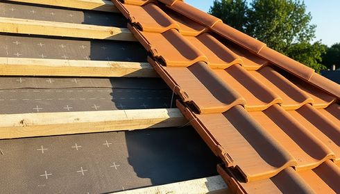 Clay tile roof installation over roof underlayment