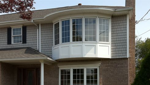 A suburban house with a bay window