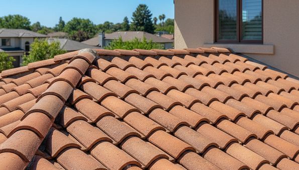 Close-up of clay tile roof on a residential home