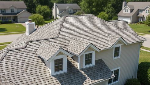 Composite roofing on a house with dormer windows
