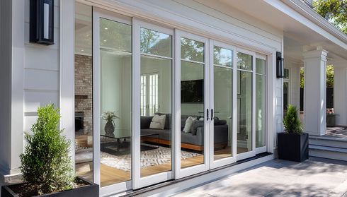 Exterior view of large sliding patio doors