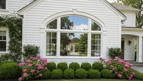 White house facade with a large picture window