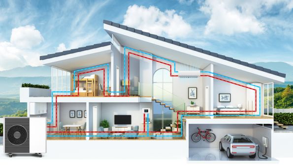 Residential heat pump diagram for home heating and cooling