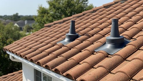 Clay tile roof with pipe flashing vents