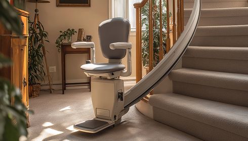 A stairlift on a curved staircase