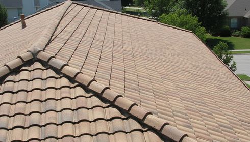 Tan composite tile roof on a residential home